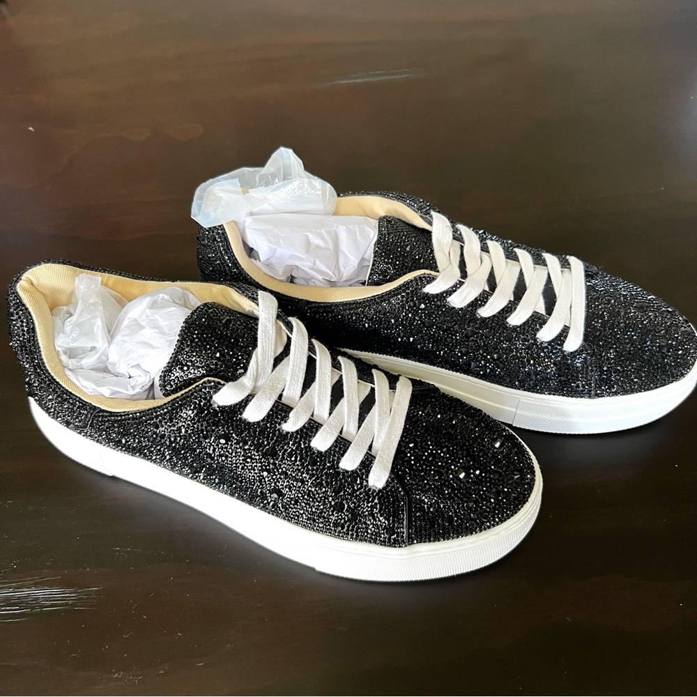 Betsey Johnson Sidny Black Rhinestone Sneakers Women's Size 10